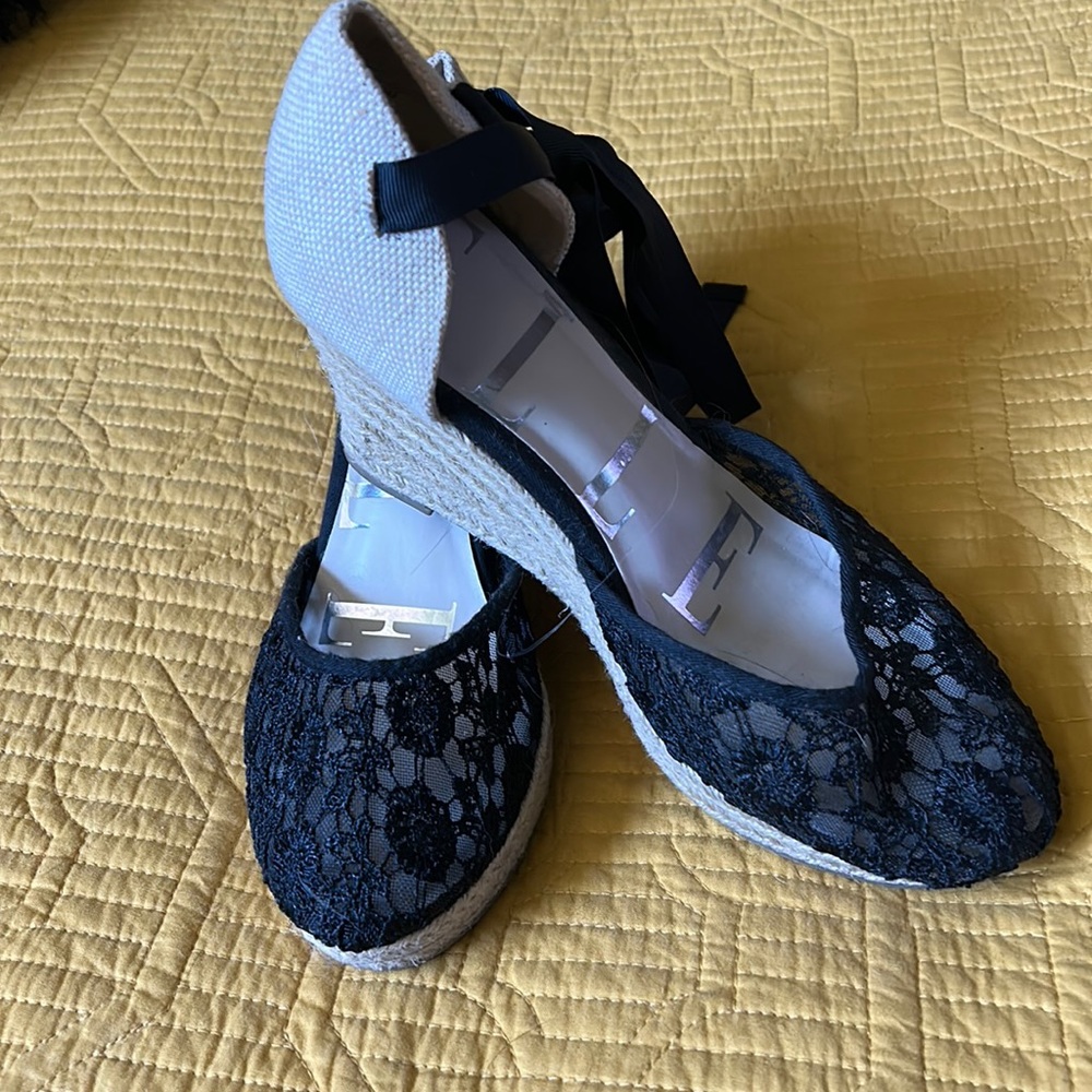 Black lace espadrilles